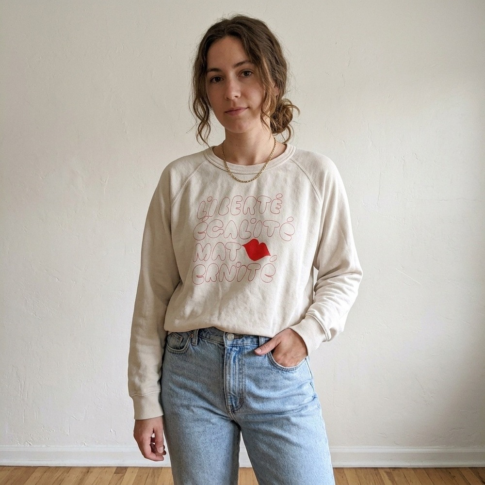 Clare V. Womens Sweatshirt Medium Cream Liberte Egalite Maternite Graphic